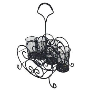 Vintage Black Metal Mesh Scroll Tabletop Utensil Napkin Buffet Caddy Organizer